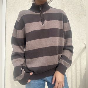 Brown Striped Quarter Zip Up Sweatshirt